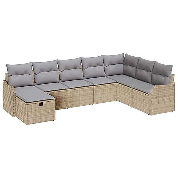 vidaXL Garten-Sofa-Set mit Kissen mit Speicher 8-Tlg Beige Poly Rattan 3360 günstig online kaufen