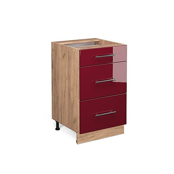 Vicco Küchenunterschrank Fame-Line Bordeaux Hochglanz/Goldkraft Eiche 50 cm günstig online kaufen