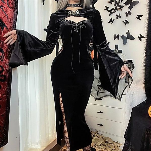 RUZU UG Dirndl Kleid Gothic Hexenkleid Halloween Kostüm Sexy Schulterfrei D günstig online kaufen
