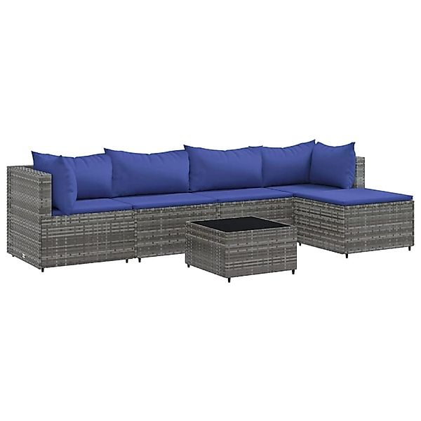 vidaXL 6-tlg Garten-Lounge-Set mit Kissen Grau Poly Rattan Modell 68 günstig online kaufen