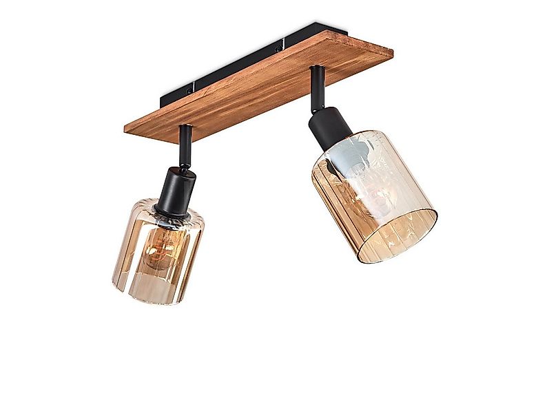 hofstein Deckenleuchte Deckenlampe aus Metall/Holz/Glas in Schwarz/Natur/Be günstig online kaufen