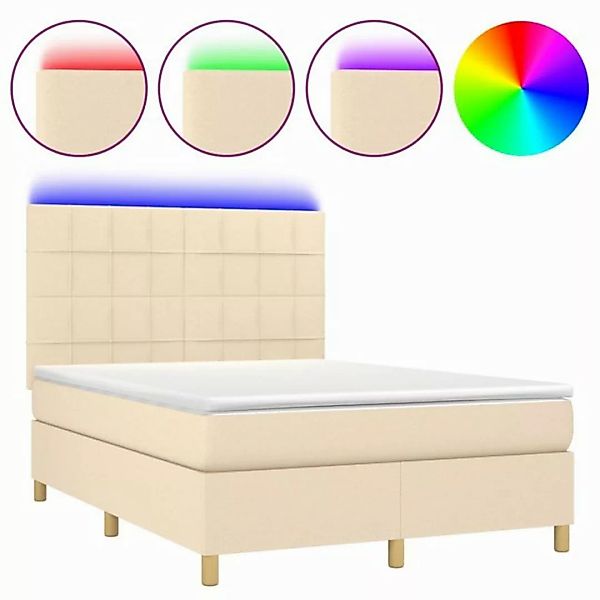 vidaXL Boxspringbett Boxspringbett mit Matratze LED Creme 140x190 cm Stoff günstig online kaufen