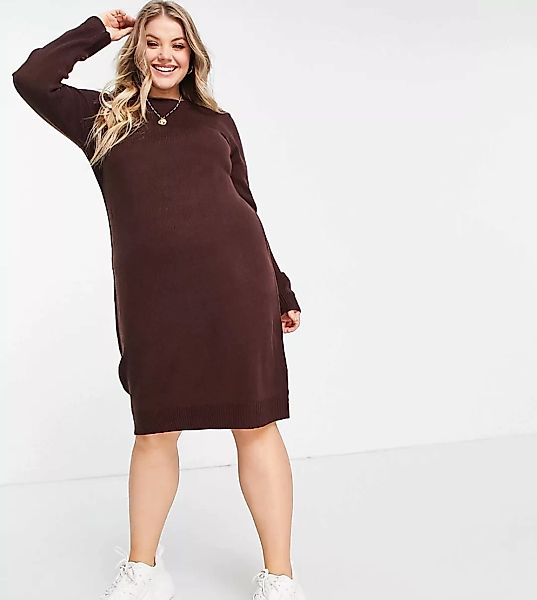 Brave Soul Plus – Legeres Pulloverkleid in Rot mit Rundhalsausschnitt günstig online kaufen