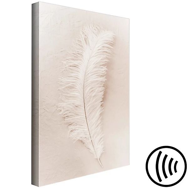 Leinwandbild Weiße Feder an einem beige Blatt - Scandi-Boho-Stil-Kompositio günstig online kaufen