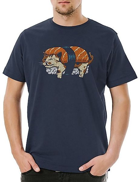 Urban Backwoods Print-Shirt Urban Backwoods Cat Sushi Herren T-Shirt Navy G günstig online kaufen