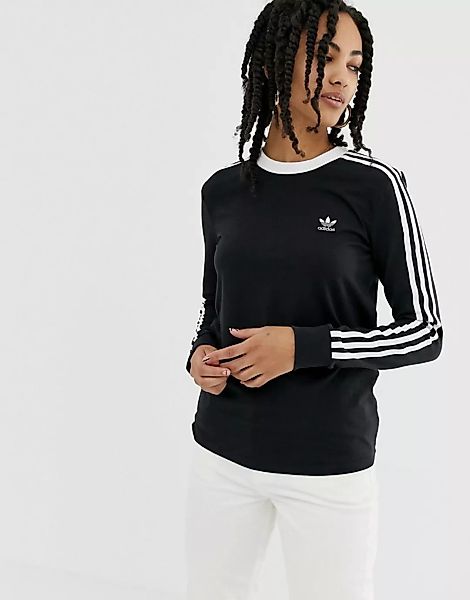 adidas Originals – adicolor – Schwarzes langärmliges Shirt mit drei Streife günstig online kaufen