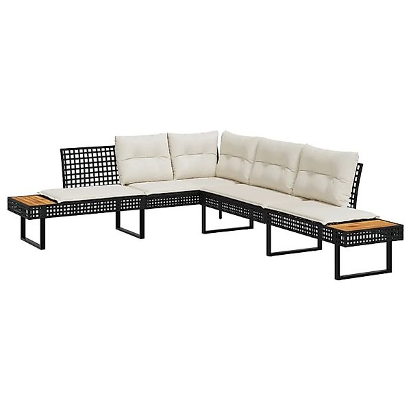 vidaXL Gartensofa in L-Form mit Kissen Schwarz Poly Rattan und Akazie 36563 günstig online kaufen