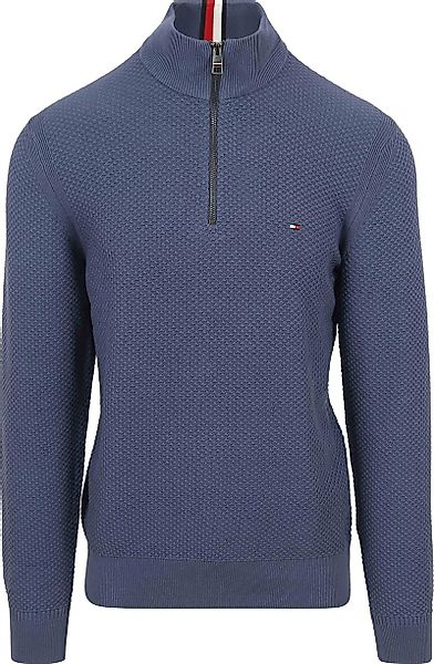 Tommy Hilfiger Half Zip Pullover Struktur Blau - Größe M günstig online kaufen