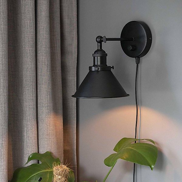 PR Home Wandlampe Anton mit Stecker, 18 cm, Dimmer, schwarz günstig online kaufen