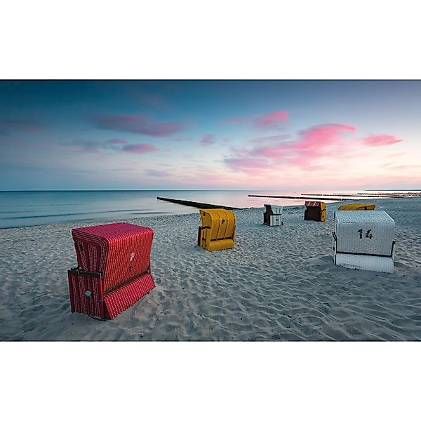 Sanders & Sanders Fototapete Strand Blau Grau und Rosa 450 x 280 cm 612647 günstig online kaufen