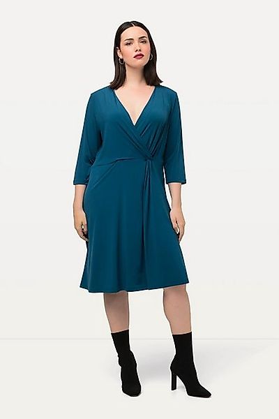 Ulla Popken Maxikleid Slinkykleid Drapierung V-Ausschnitt 3/4-Arm günstig online kaufen