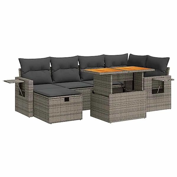 vidaXL 8-Tlg Garten-Sofagarnitur mit Kissen Grau Poly Rattan Akazie 3328033 günstig online kaufen