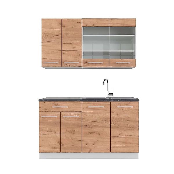 Vicco Fame-Line Singleküche Goldkraft Eiche/Weiß 140 cm AP Anthrazit ohne E günstig online kaufen