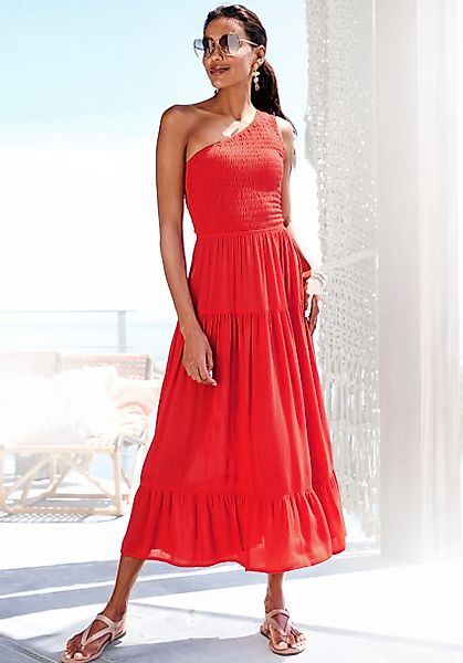 Buffalo One-Shoulder-Kleid mit Volants, strukturiertes Strandkleid, günstig online kaufen