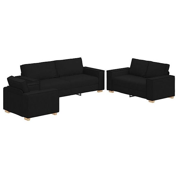 vidaXL Sofa 3-teiliges Sofa-Set mit Kissen schwarzer Stoff, 3 Teile günstig online kaufen