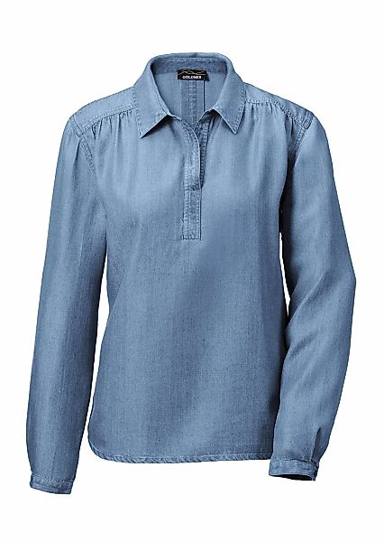 GOLDNER Klassische Bluse "Kurzgröße Denimbluse mit offenem Hemdkragen" Mans günstig online kaufen