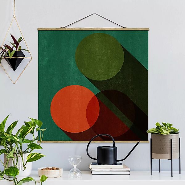 Stoffbild mit Posterleisten Abstrakte Formen - Kreise in Grün und Rot günstig online kaufen