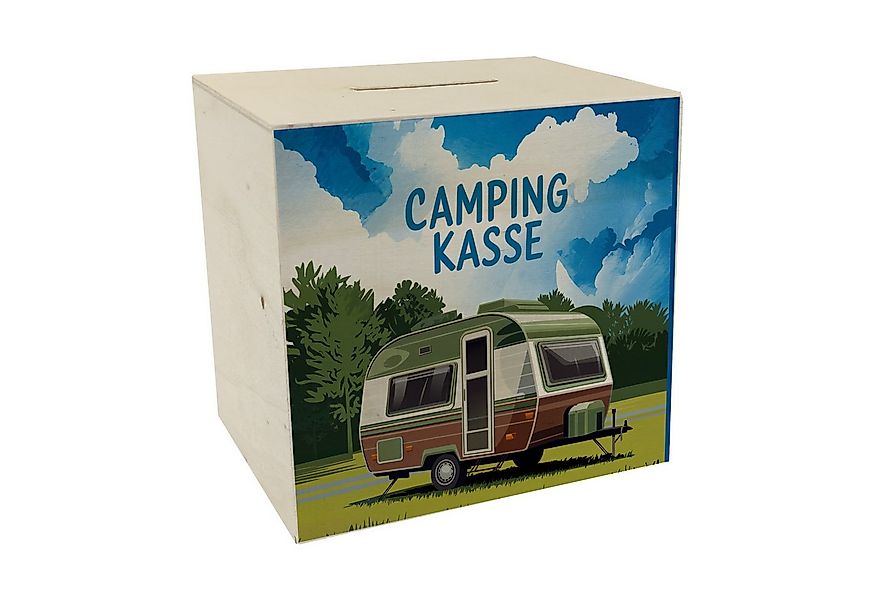 speecheese Spardose Wohnwagen auf Feld - Camping Kasse Spardose aus Holz günstig online kaufen