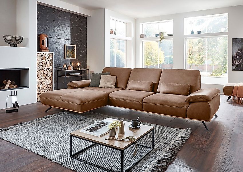 Die PlanBar Ecksofa "PN-EM18063 L-Form", wahlweise mit echt bezogenem Rücke günstig online kaufen