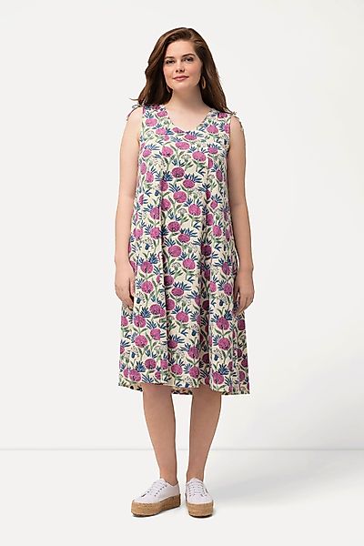 Ulla Popken Jerseykleid Midikleid Blüten V-Ausschnitt günstig online kaufen