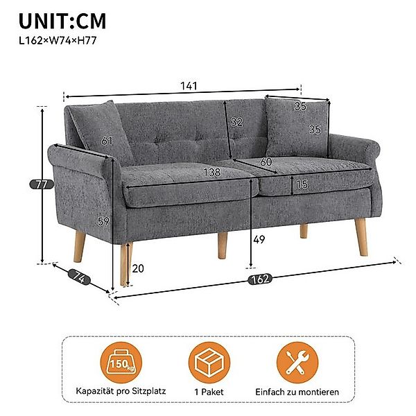 Ulife Sofa Doppelsofa,Polstersofa,Polstermöbel,Chenille-Stoff,mit dicken Ki günstig online kaufen
