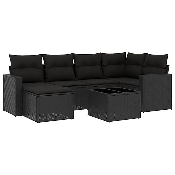 vidaXL 7-Tlg Garten-Sofagarnitur mit Kissen Schwarz Poly Rattan 3251602 günstig online kaufen
