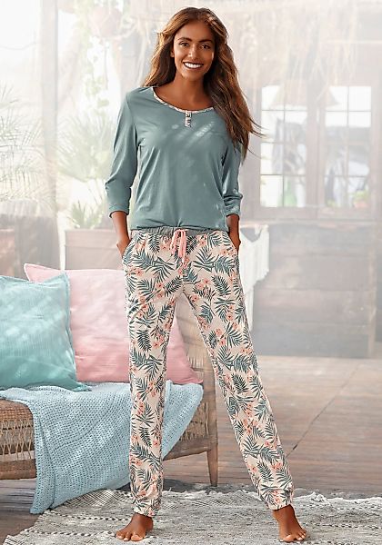 LASCANA Pyjama, 2 Stk. mit gemusterter Hose günstig online kaufen