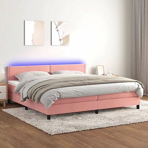 vidaXL Boxspringbett Boxspringbett mit Matratze LED Rosa 200x200 cm Samt Be günstig online kaufen