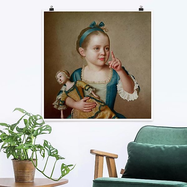 Poster Kunstdruck - Quadrat Jean Etienne Liotard - Mädchen mit Puppe günstig online kaufen