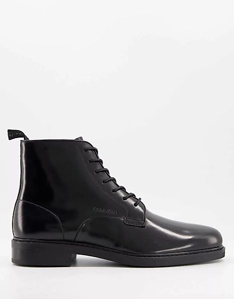 Calvin Klein – Forden – Schnürstiefel aus schwarzem Leder günstig online kaufen