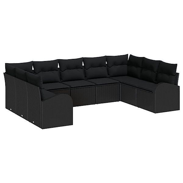 vidaXL Loungesofa 9-teiliges Garten-Sofa-Set mit Kissen Schwarz Poly-Rattan günstig online kaufen