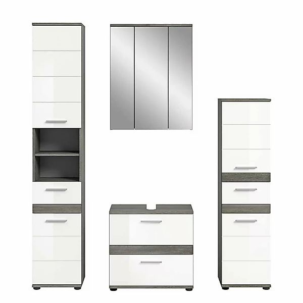 Badmöbel Set Badmöbelset in Weiß und Grau (vierteilig) günstig online kaufen