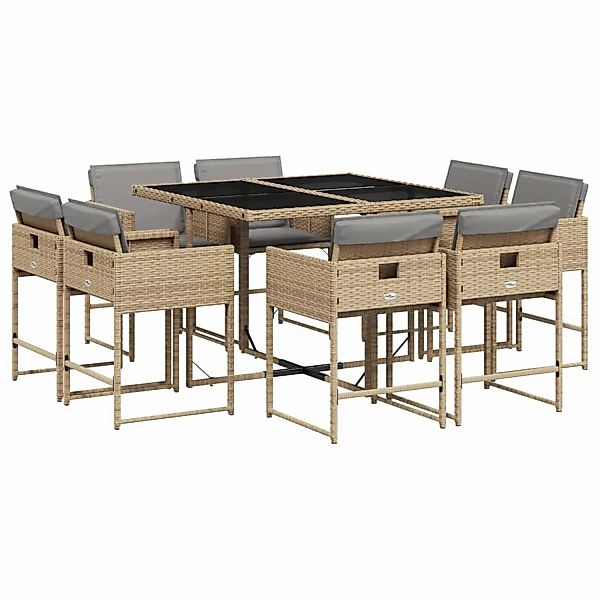 vidaXL 9-tlg Garten-Essgruppe mit Kissen Beigemischung Poly Rattan Modell 1 günstig online kaufen