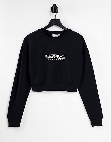 Napapijri – Sweatshirt mit kurzem Schnitt und Box-Logo in Schwarz günstig online kaufen