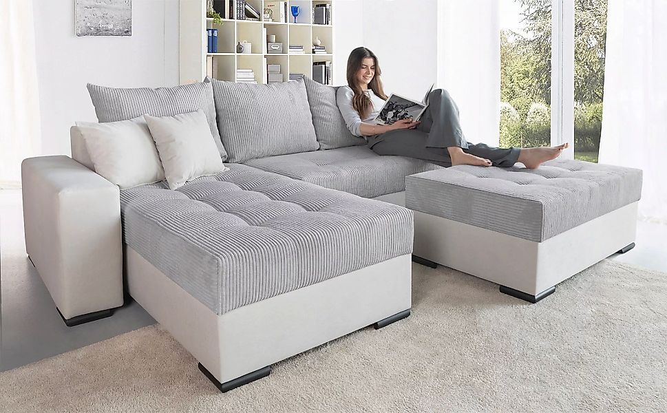 COLLECTION AB Ecksofa »Josy L-Form, Breite 214 cm, mit 3 großen Rückenkisse günstig online kaufen