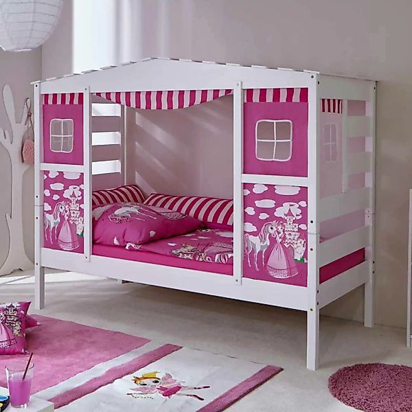 Mädchen Kinderbett in Weiß Rosa Prinzessin Design günstig online kaufen