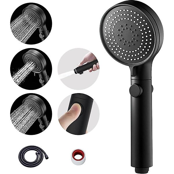 LuxusKollektion Handbrause Schwarzer Duschkopf mit 3 günstig online kaufen