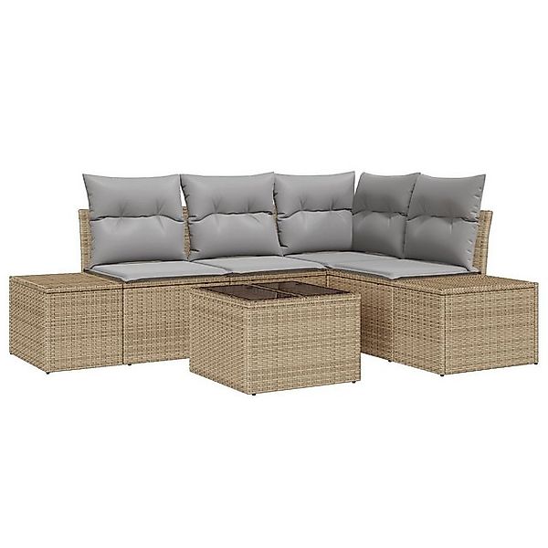 vidaXL Loungesofa 5-teiliges Garten Sofa Set mit Kissen Schwarz Poly Rattan günstig online kaufen