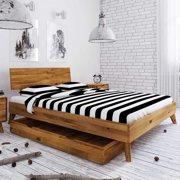 Singlebett aus Wildeiche Massivholz Bettkasten günstig online kaufen