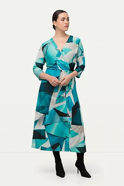 Ulla Popken Sommerkleid Jerseykleid Drapierung V-Ausschnitt 3/4-Arm günstig online kaufen