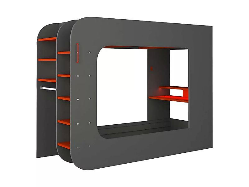 Hochbett mit Gaming-Schreibtisch & Stauraum + LEDs - 90 x 200 cm - Anthrazi günstig online kaufen