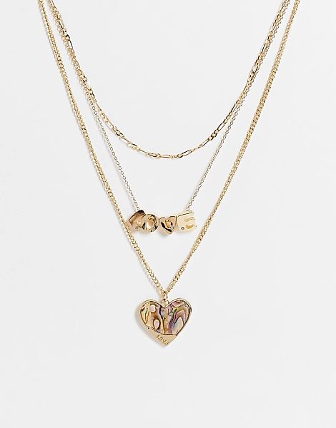 Glamorous – Goldfarbene, mehrreihige Halskette mit Anhängern mit Heliotrop- günstig online kaufen