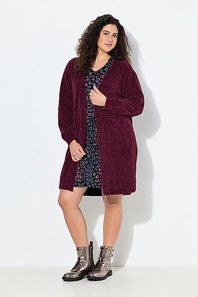 Ulla Popken Strickjacke Chenille-Strickjacke V-Ausschnitt offene Form günstig online kaufen
