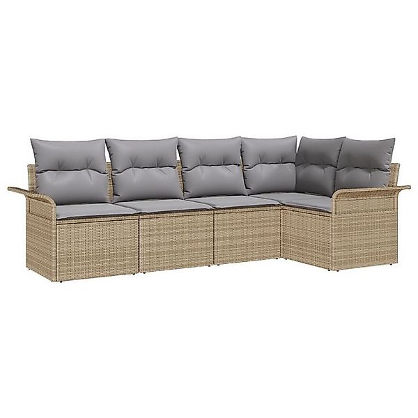 vidaXL Loungesofa 5-teiliges Garten-Sofa-Set mit Kissen Beige Poly Rattan, günstig online kaufen