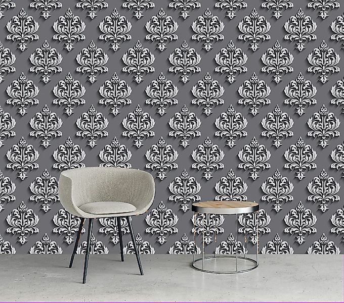 queence Vinyltapete »Fleur de lis«, bedruckt-Barock-Antikoptik-Kunst, 90x25 günstig online kaufen