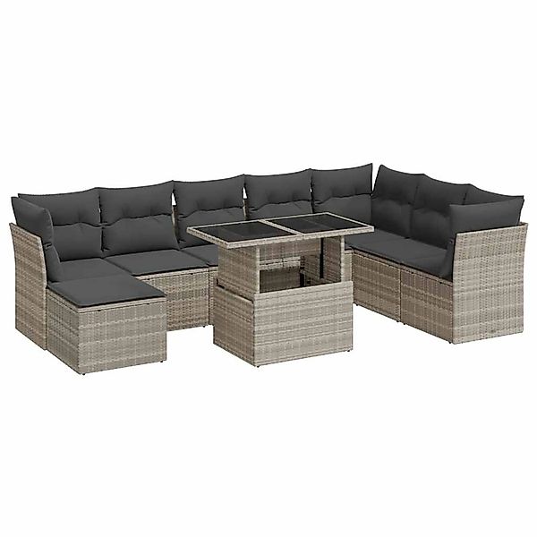 vidaXL 9-Tlg Garten-Sofagarnitur mit Kissen Hellgrau Poly Rattan 3326213 günstig online kaufen