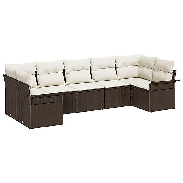 vidaXL Loungesofa 7-tlg. Garten-Sofagarnitur mit Kissen Braun Poly Rattan, günstig online kaufen