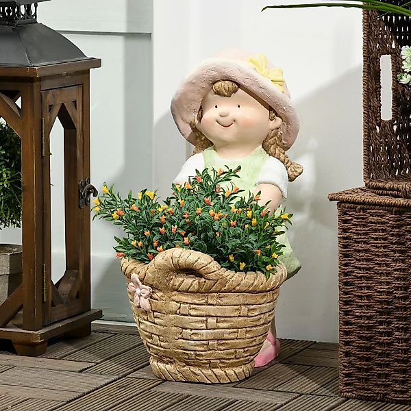 Outsunny Dekofiguren Wohnzimmer Mädchen mit Blumentopffür, 20x30x40cm, Magn günstig online kaufen