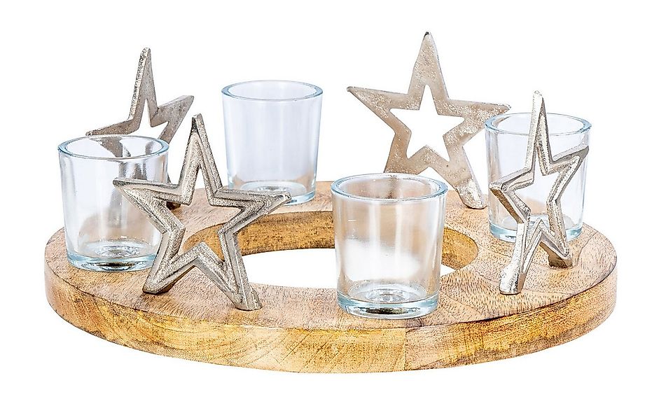 Levandeo® Adventskranz, Adventskranz ø30cm Mango Holz Silber Natur Kerzenha günstig online kaufen
