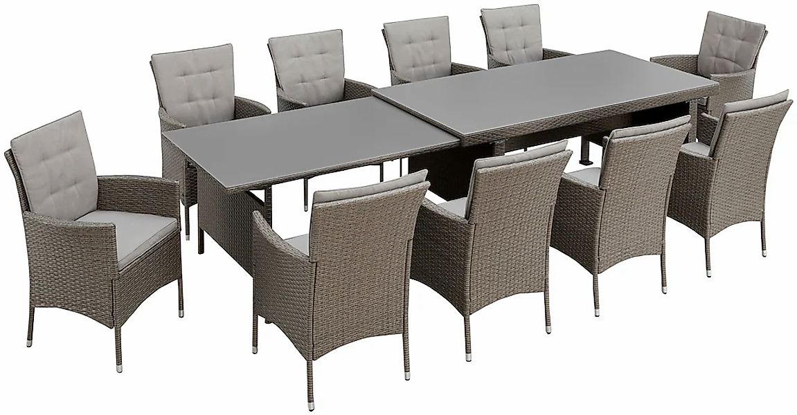 KONIFERA Garten-Essgruppe "Mailand" Set, 10x Sessel, 1x AZ-Tisch 179-302 cm günstig online kaufen